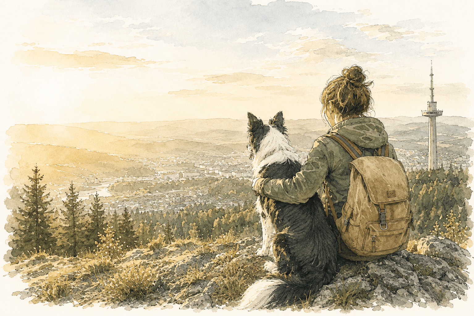 Hund auf Wanderweg im Thüringer Wald bei Ilmenau